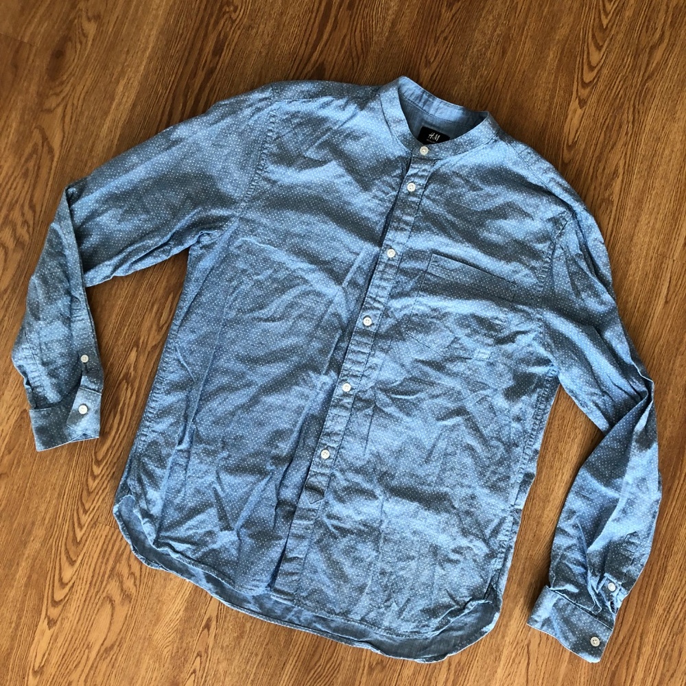 H&M LONG SLEEVE Regular Fit MENS SHIRTS size Large blue 100 % COTTON